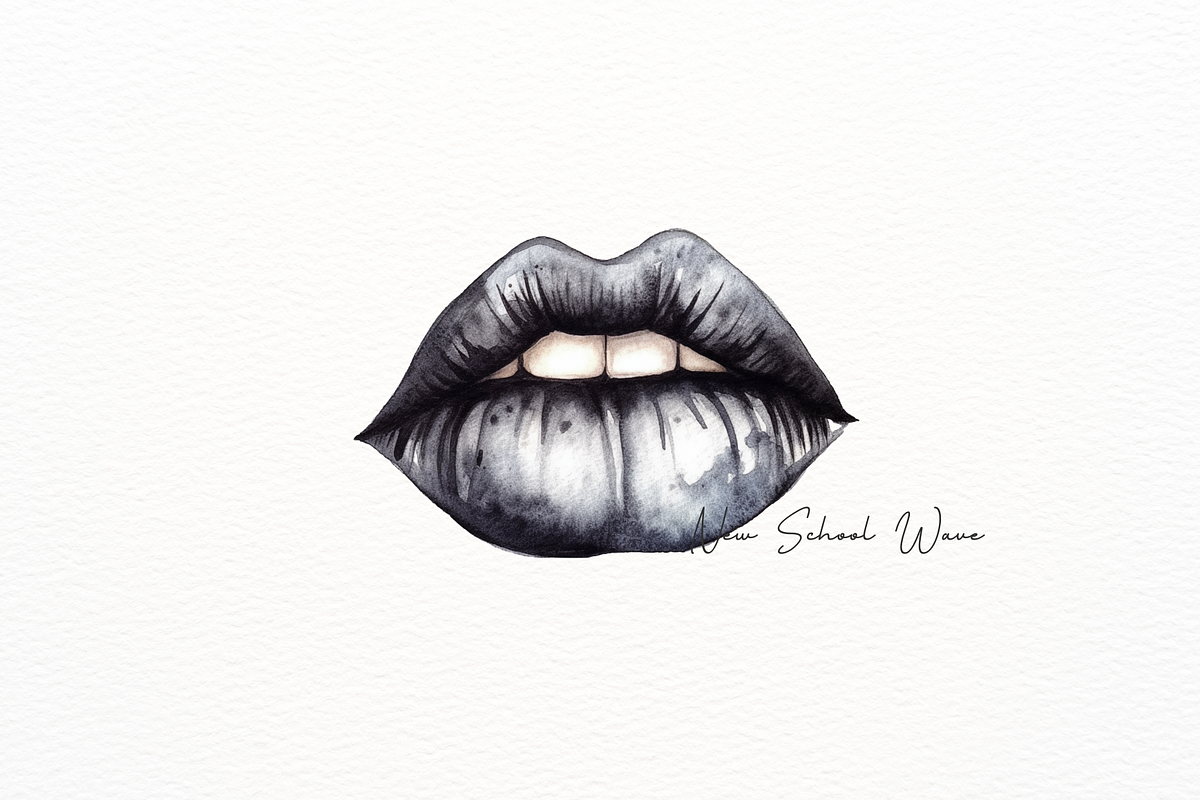Black Elegant Lips Watercolor, an Object Illustration by New-School-Wave (Photo 2 of 5)