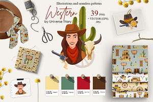 Western Cowboy Vector Clipart Set, a Person Illustration by Universe Mary