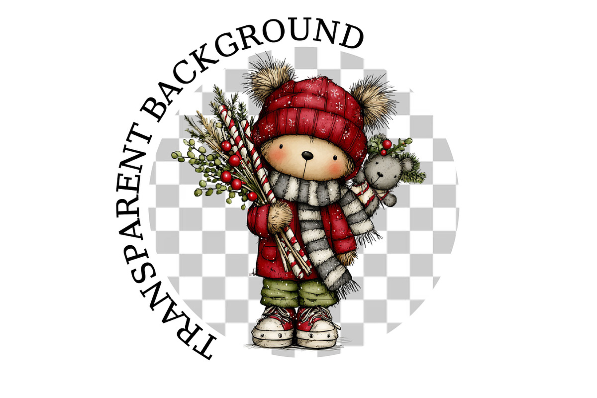 Cute Christmas Bear Girl Clipart, a Seasonal Illustration by Black Bird Studio (Photo 6 of 7)