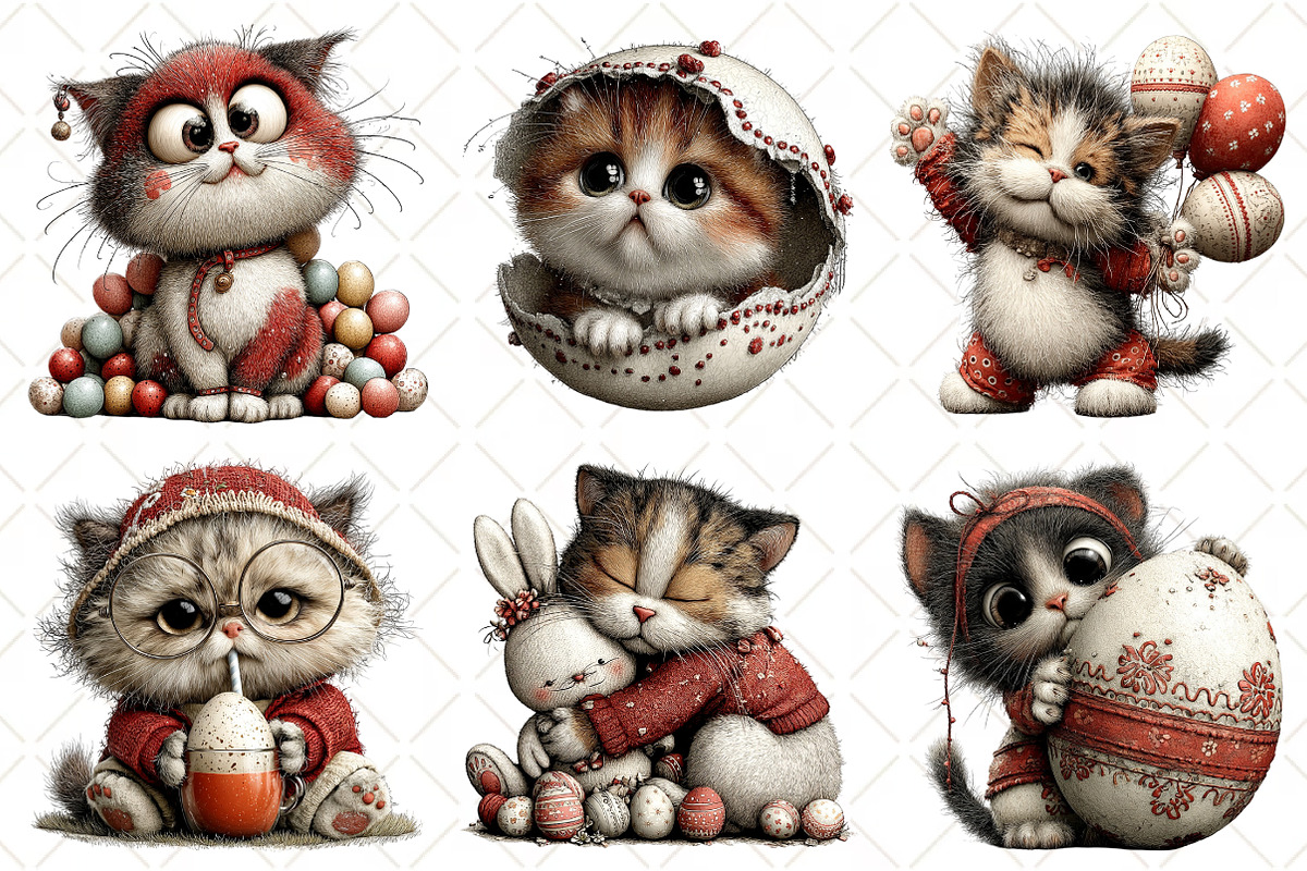 Whimsical Easter Cat Clipart, an Illustration by Black Bird Studio (Photo 3 of 6)