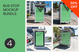 Urban Bus Stop Mockup Bundle PSD