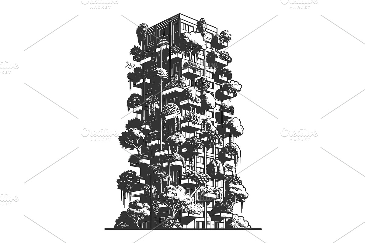 Vertical Forest Skyscraper with Lush, an Object Illustration by AlexArt