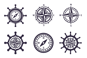 Wind rose, rudder and compass, a Solid Icon by ProArt
