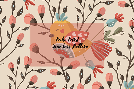 Seamless Boho Birds Pattern Bundle