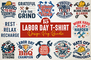 Labor Day T-Shirt Design PNG Bundle, an Illustration by RobertsArt