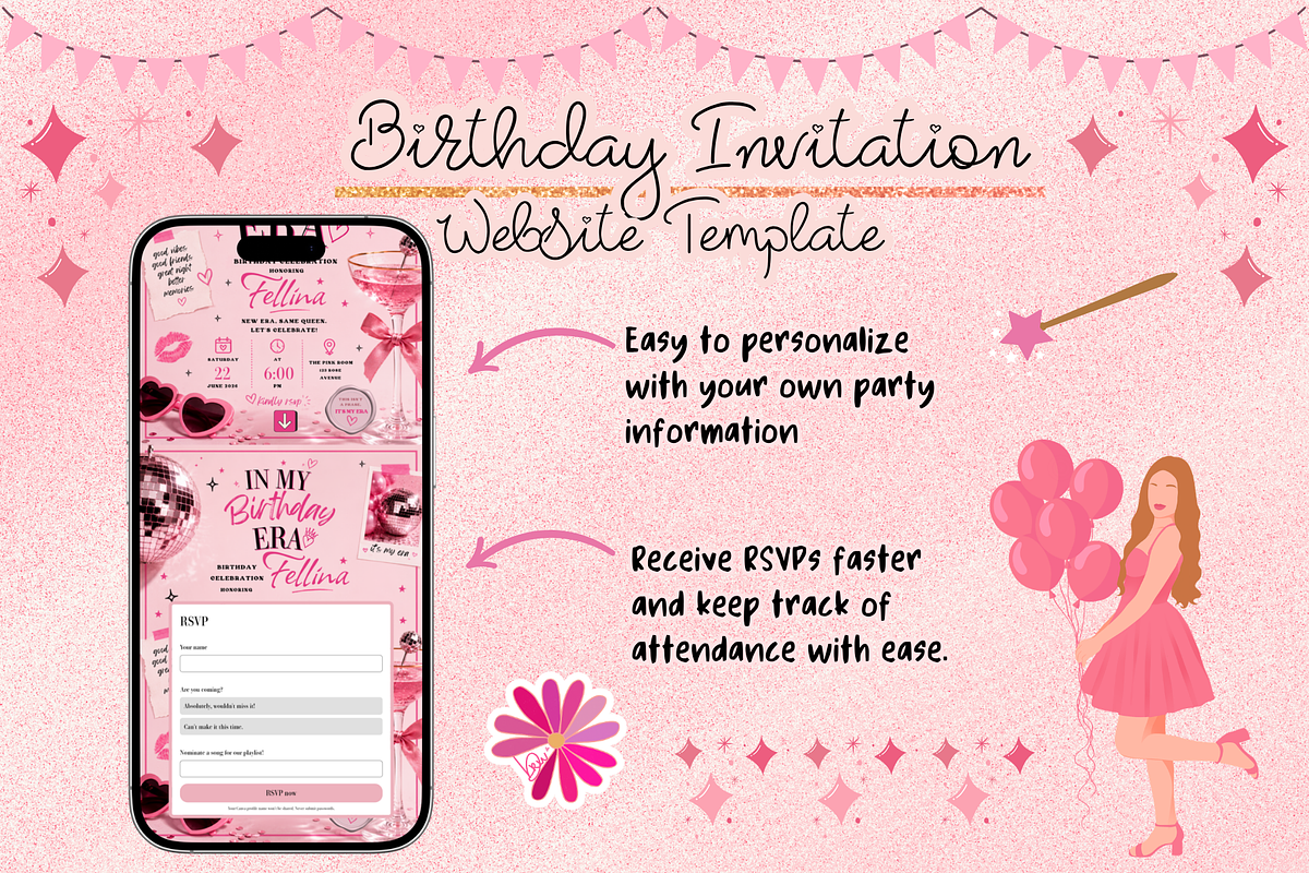 In My Birthday Era RSVP Website, a Social Media Template by bellaROSEworkshop (Photo 2 of 5)