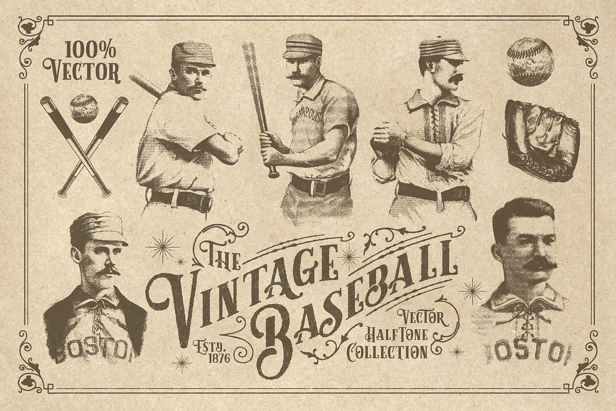20 Vintage Baseball Elements, an Object Graphic by Chad Alan Steinborn (Photo 2 of 4)