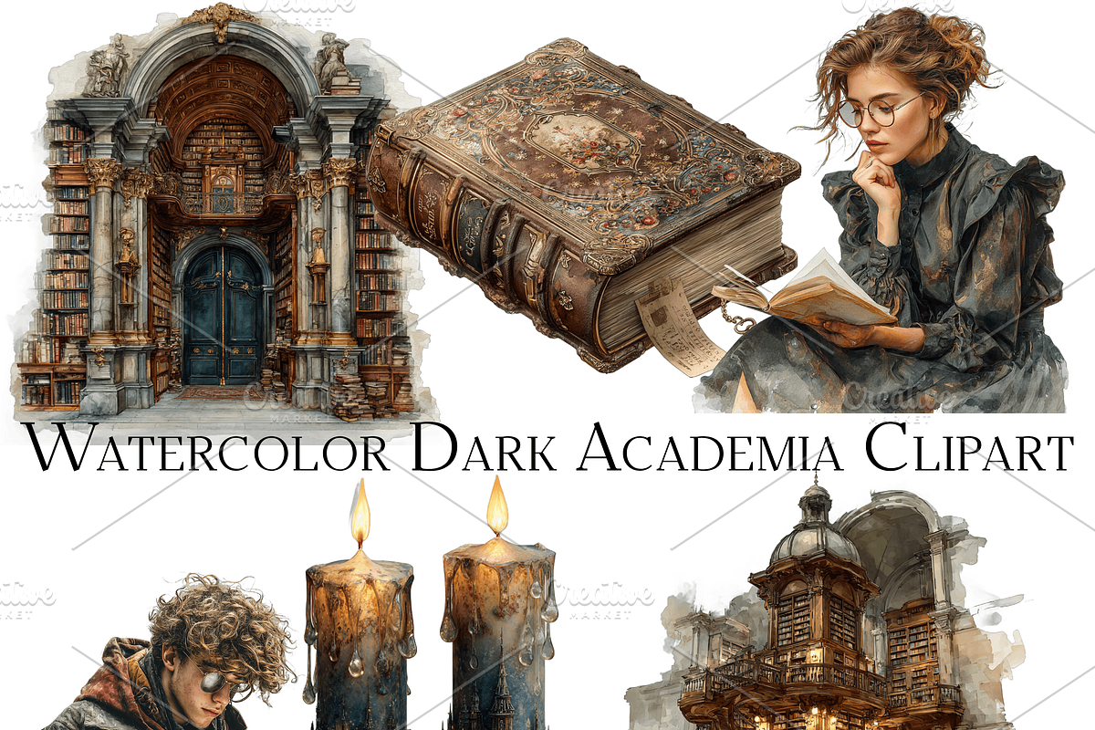 Watercolor Dark Academia Clipart, an Object Graphic by ArtisticTimberStudio (Photo 1 of 2)