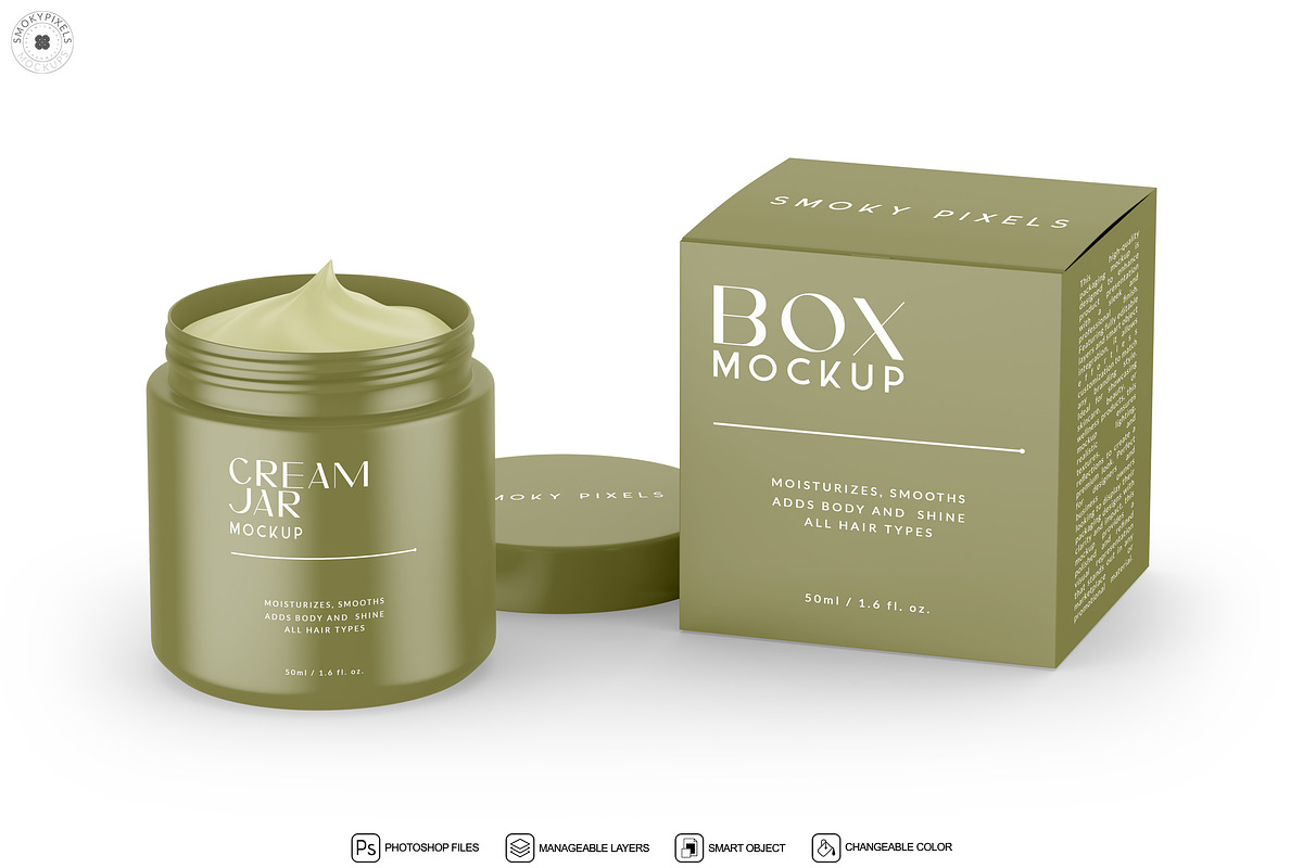 Cream Jar & Box Mockups, a Packaging Mockup by SmokyPixels (Photo 2 of 5)