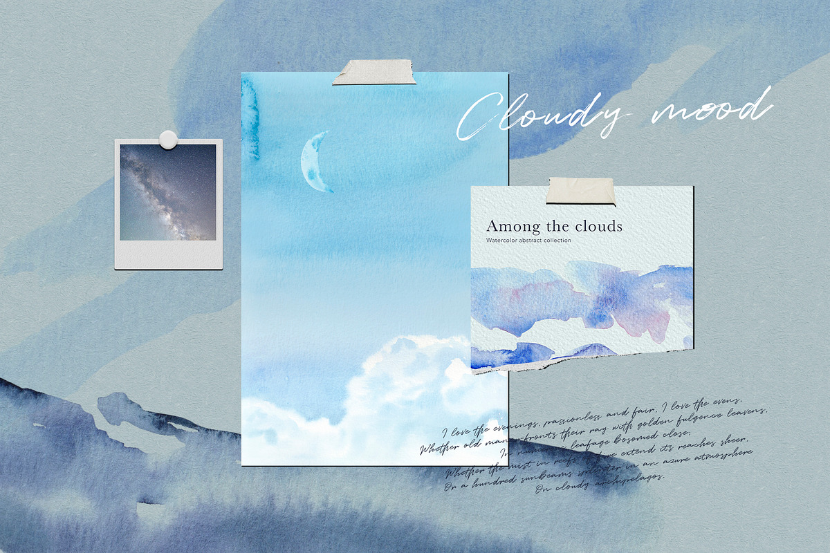 Among the Clouds watercolor set, a Wallpaper Graphic by Volha Studio (Photo 4 of 12)