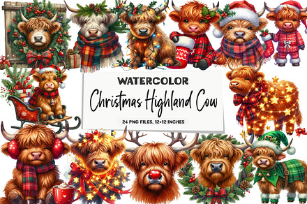 Christmas Highland Cow Clipart