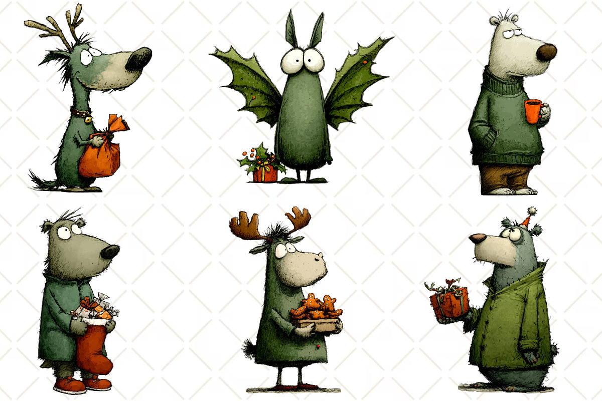 Hand Drawn Christmas Animals Clipart, an Illustration by Black Bird Studio (Photo 2 of 6)