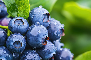 Ripe blueberries glistening with dew, a Photo by Pavel_design