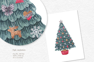 Watercolor Clipart Christmas Trees