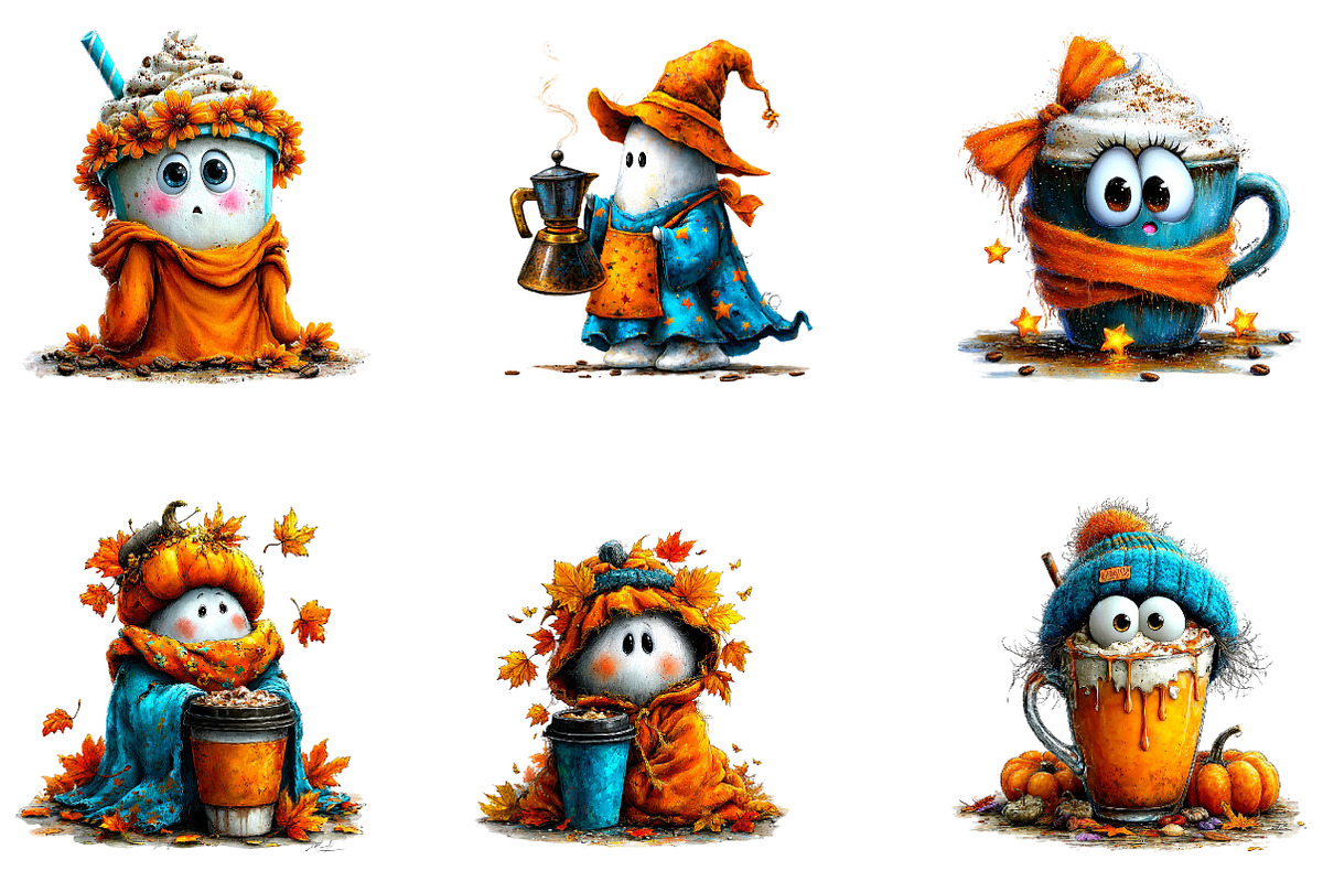 Cozy Coffee Ghosts Halloween, a Seasonal Illustration by CreationArt (Photo 2 of 5)