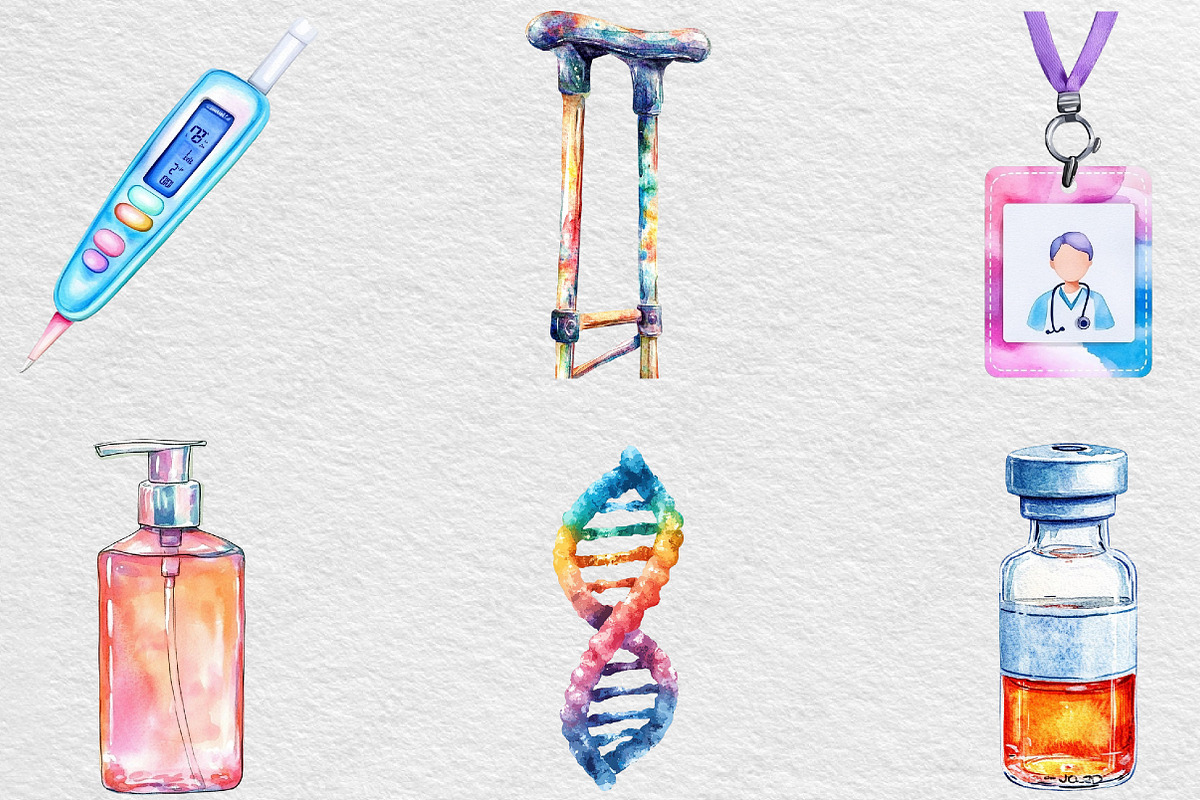 Watercolor Healthcare Medical Clipar, an Illustration by Black Bird Studio (Photo 5 of 6)