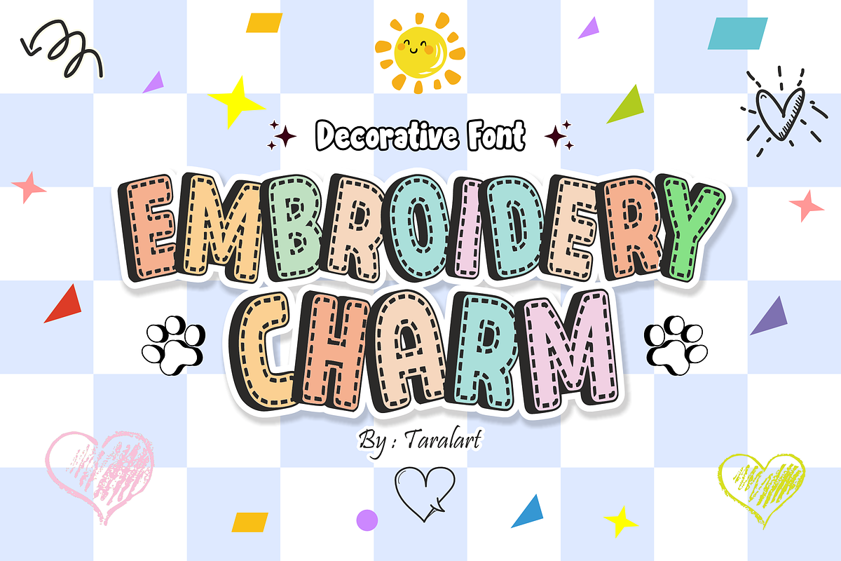 EMBROIDERY CHARM - Stitched Font, a Sans Serif Font by KiddoGlyphs Studio (Photo 1 of 3)