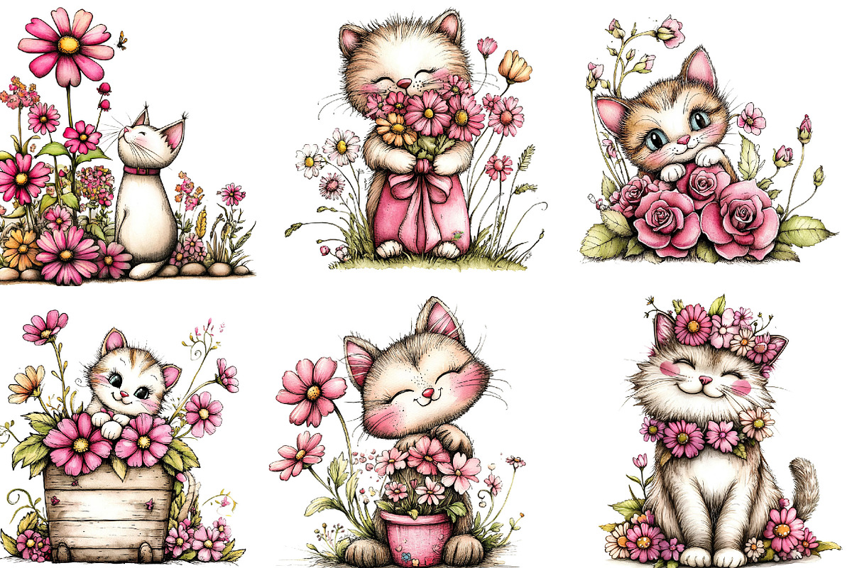 Floral Cat Clipart, an Illustration by Designking (Photo 4 of 5)