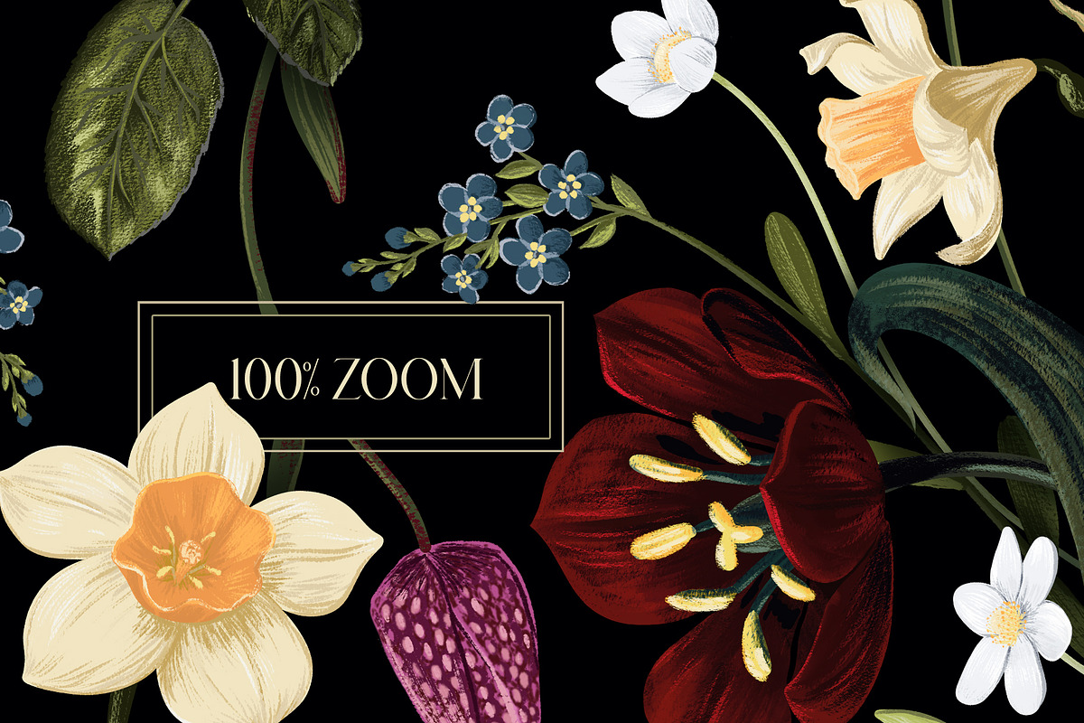 Dark Botanical Flowers pattern&motif, a Decorative Illustration by PenguinArtStudio (Photo 5 of 6)