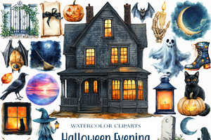 Watercolor Halloween Evening Clipart, an Illustration by Craft Nest