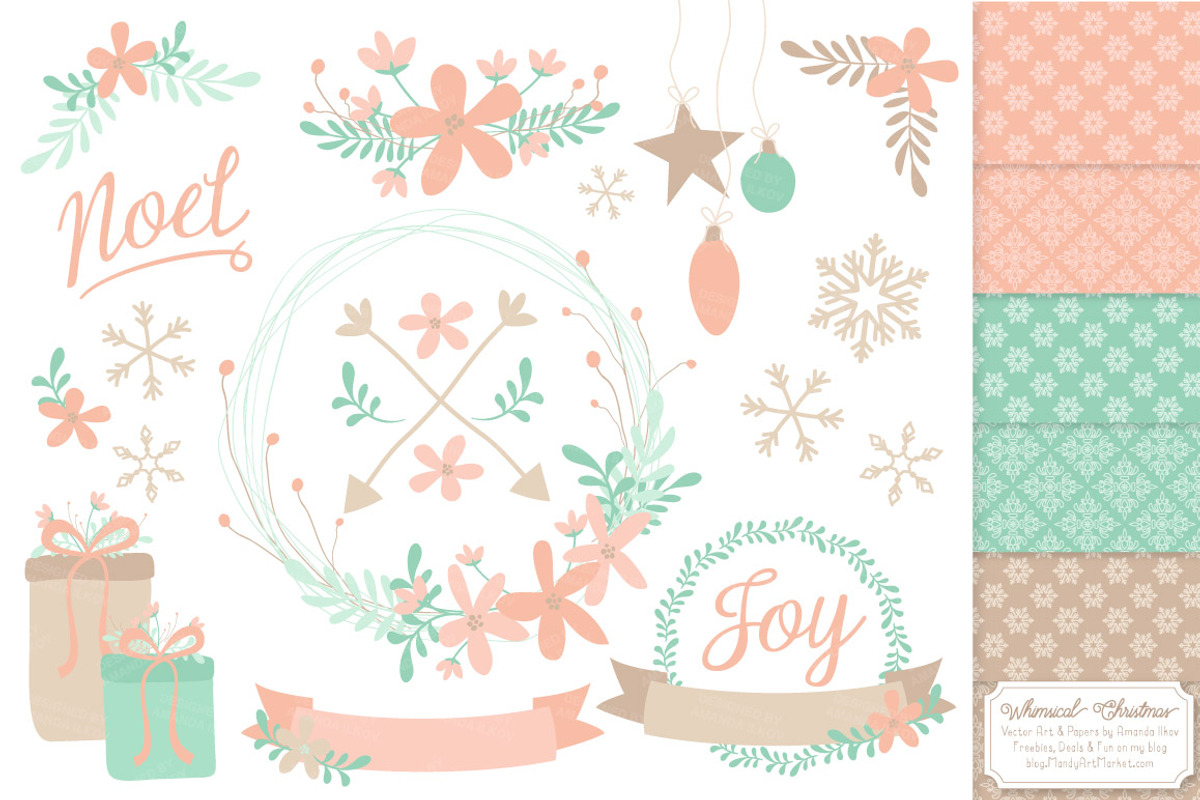 Mint & Peach Wreath Vectors & Papers, an Illustration by Amanda Ilkov (Photo 1 of 5)