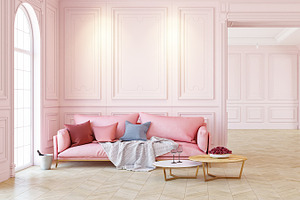 Classic pink interior with sofa