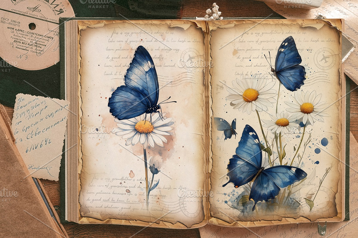 Daisy Flower Junk Journal Pages, a Background Graphic by Douce Créativité (Photo 5 of 6)