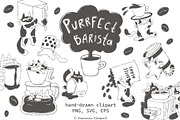 Purrfect Barista Hand Drawn Clipart, an Illustration by Anastasiya Klempach (Thumbnail 1 of 13)