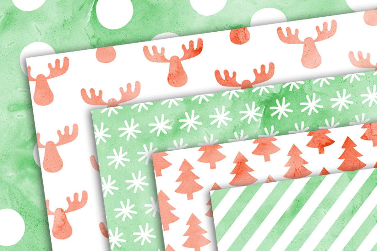 Watercolour Christmas Digital Paper preview 2