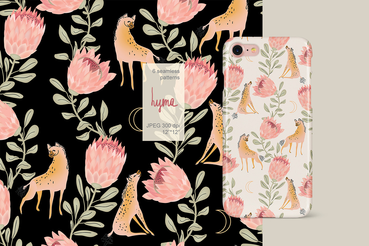 Hyena and protea seamless vector set, a Pattern Graphic by PatternsBlooming (Photo 5 of 6)
