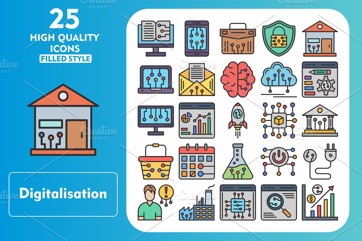 25 Digitalisation Line Filled Icons, an Icon by Pexelpy