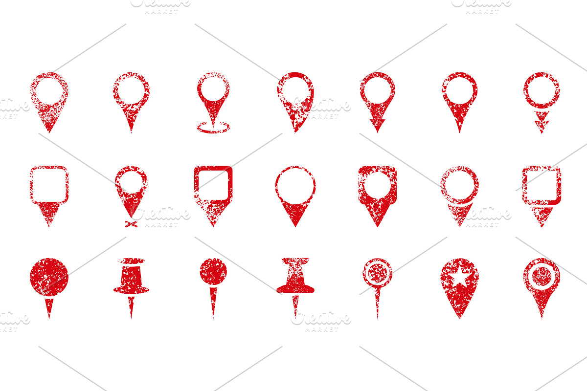 Map Pointer Grunge Icon Set, an Object Illustration by Vector Creator