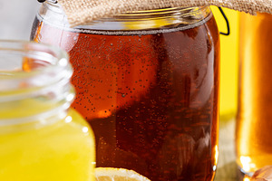 Colorful Kombucha Jars and Bottles on wooden table, a Food & Drink Photo by etorres69