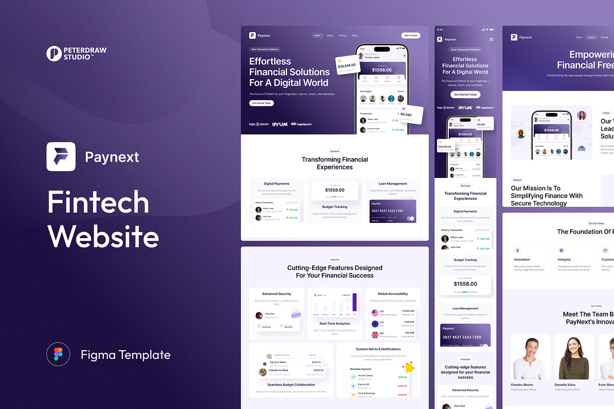 Paynext - Fintech Website, an UI Kit Template by peterdraw (Photo 1 of 7)
