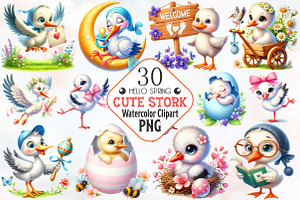 Cute Spring Stork Clipart, an Illustration by RobertsArt