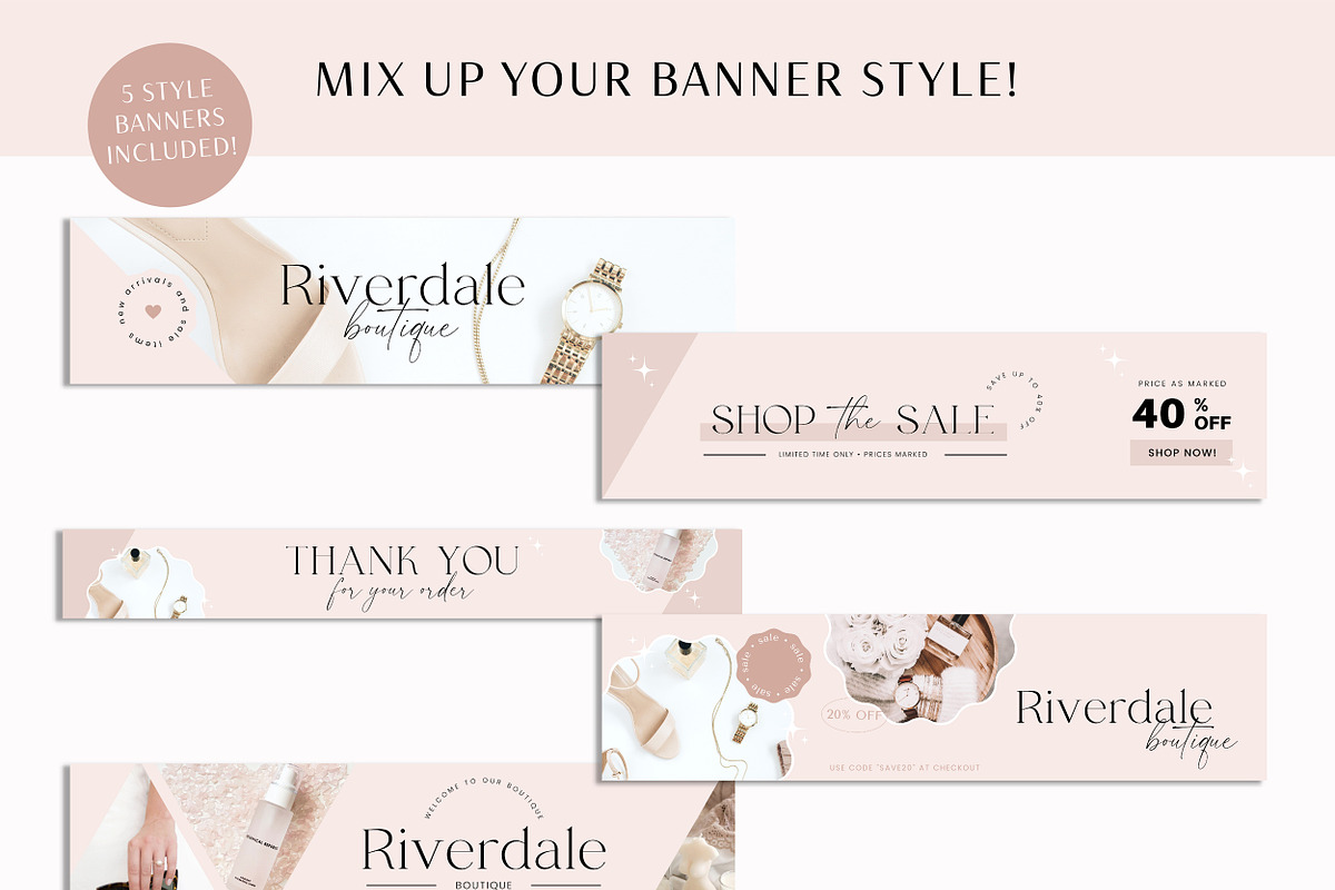 Etsy Shop Kit Pink Banners, a Branding & Logo Template by Macarons and Mimosas (Photo 5 of 9)