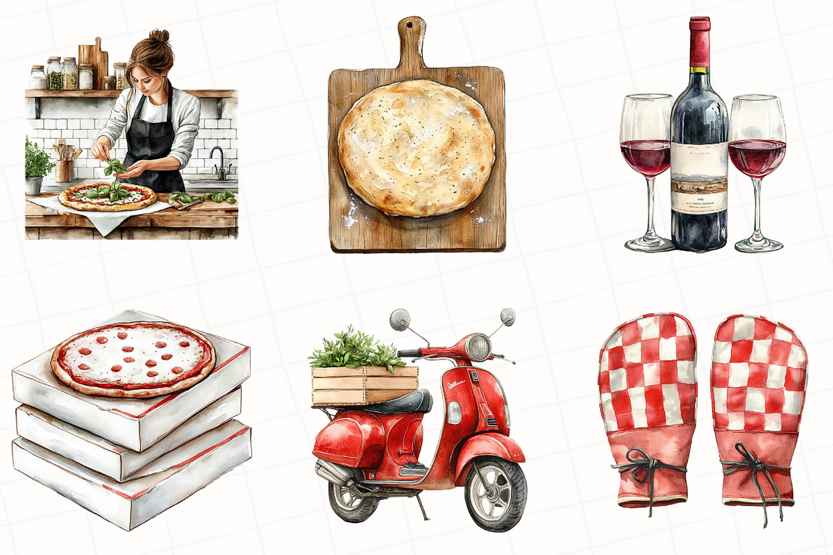Watercolor Pizzeria Clipart, an Illustration by OK Design (Photo 3 of 5)