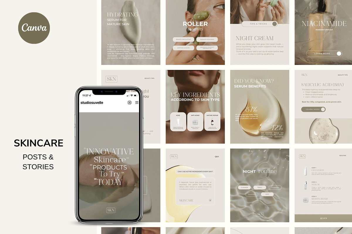 SKINCARE Canva templates, a Social Media Template by Studio Suvelle (Photo 1 of 9)