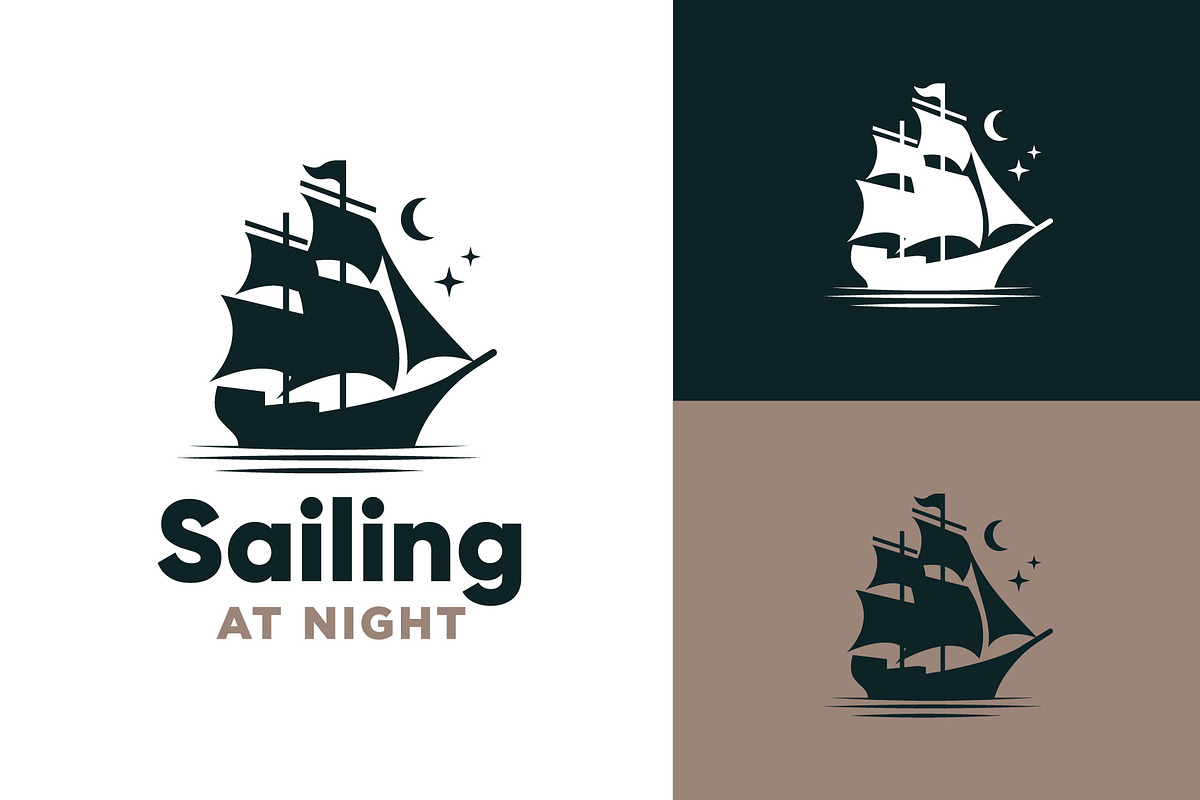 Sailing Ship Sailboat On Ocean Logo, a Branding & Logo Template by funpixel