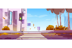 Cartoon Autumn City Street Landscape