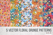 5 Vector floral grunge patterns, a Pattern Graphic by picsome.ca (Thumbnail 1 of 4)