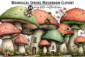 Whimsical Spring Mushroom Clipart, an Illustration by Dream Creation