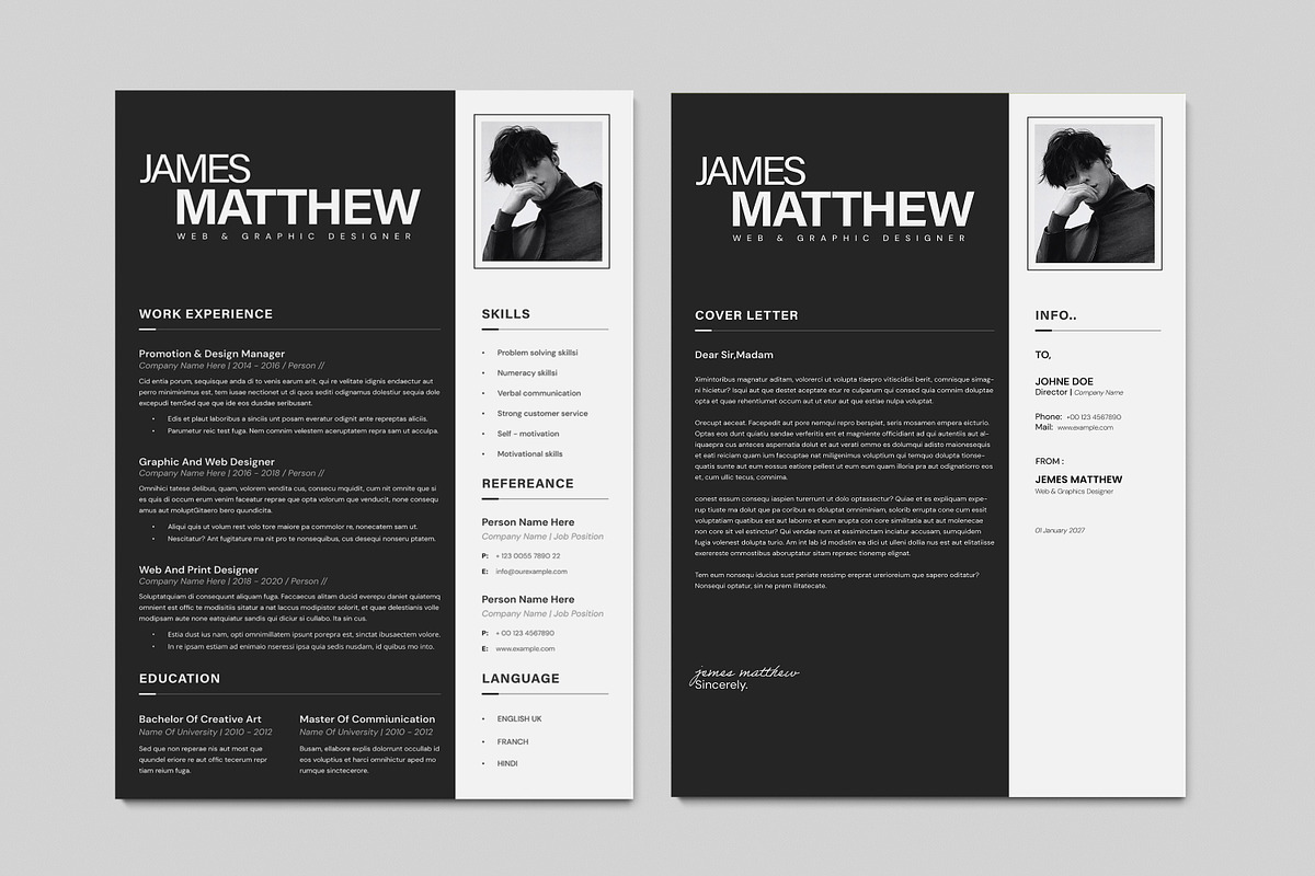 Black and White Resume Template, a Stationery Template by Creatiya Type (Photo 2 of 4)