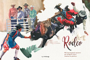 Rodeo Cowboys Watercolor Clipart, a Person Illustration by whiteheartdesign (Thumbnail 1 of 11)