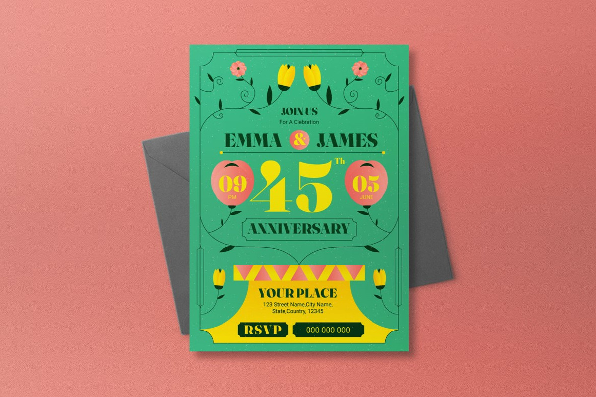 Art deco Anniversary Invitation, an Invitation Template by graphicook (Photo 3 of 3)