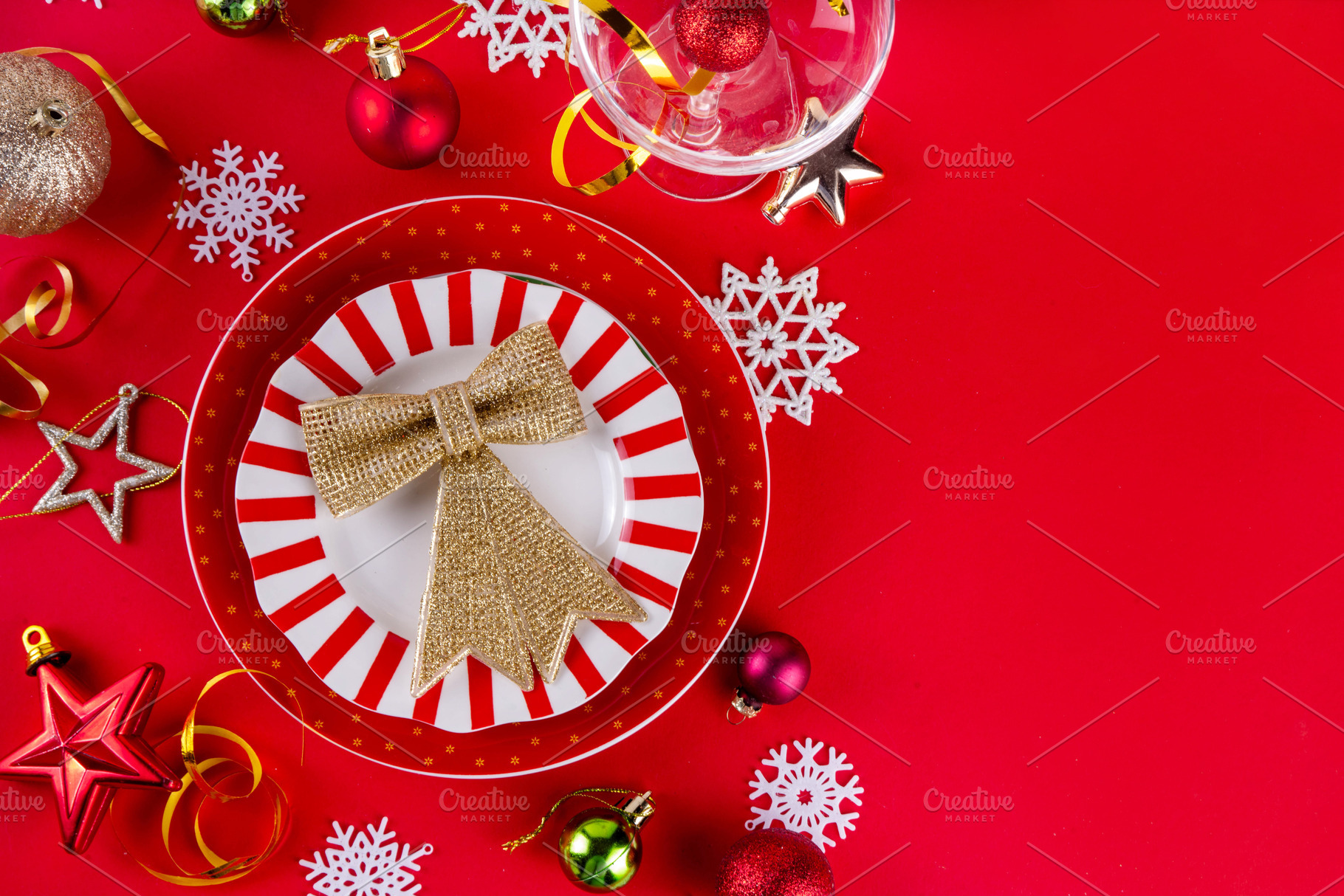 Christmas, New Year table setting with plate and Xmas ornaments, a Holiday Photo by Rimma