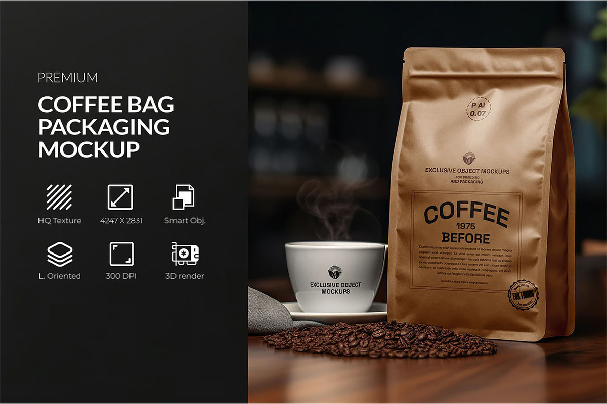 Coffee Bag Packaging Mockup, a Packaging Mockup by zphotographystudio (Photo 1 of 7)