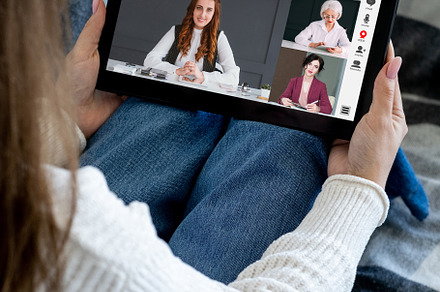 group video call remote meeting online female team, a Business Photo by Photo Drive Studio