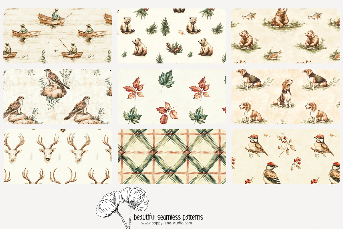 70 vintage hunting seamless pattern, a Pattern Graphic by Poppy Lane Studio (Photo 7 of 10)