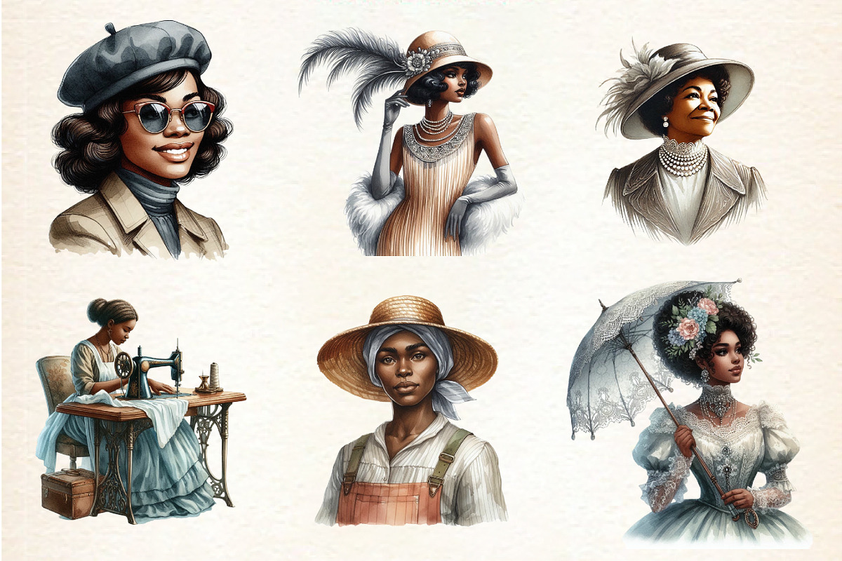 Vintage Black Month Women's Clipart, a Seasonal Illustration by DreamArtGraphic (Photo 4 of 4)